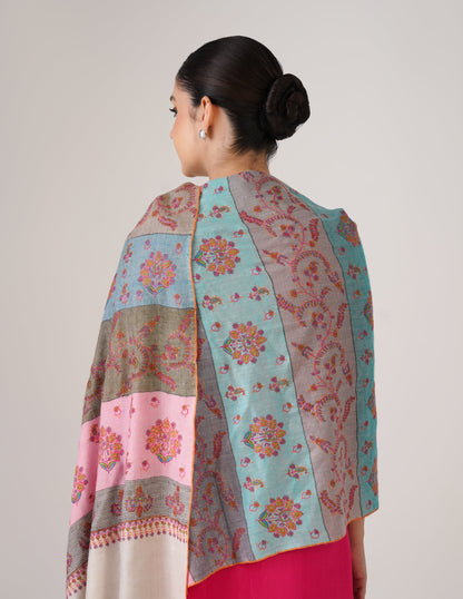 Kashmiri Handwoven Pashmina Sozni Stole Modern Stripes – Multicoloured | Handwoven Heritage