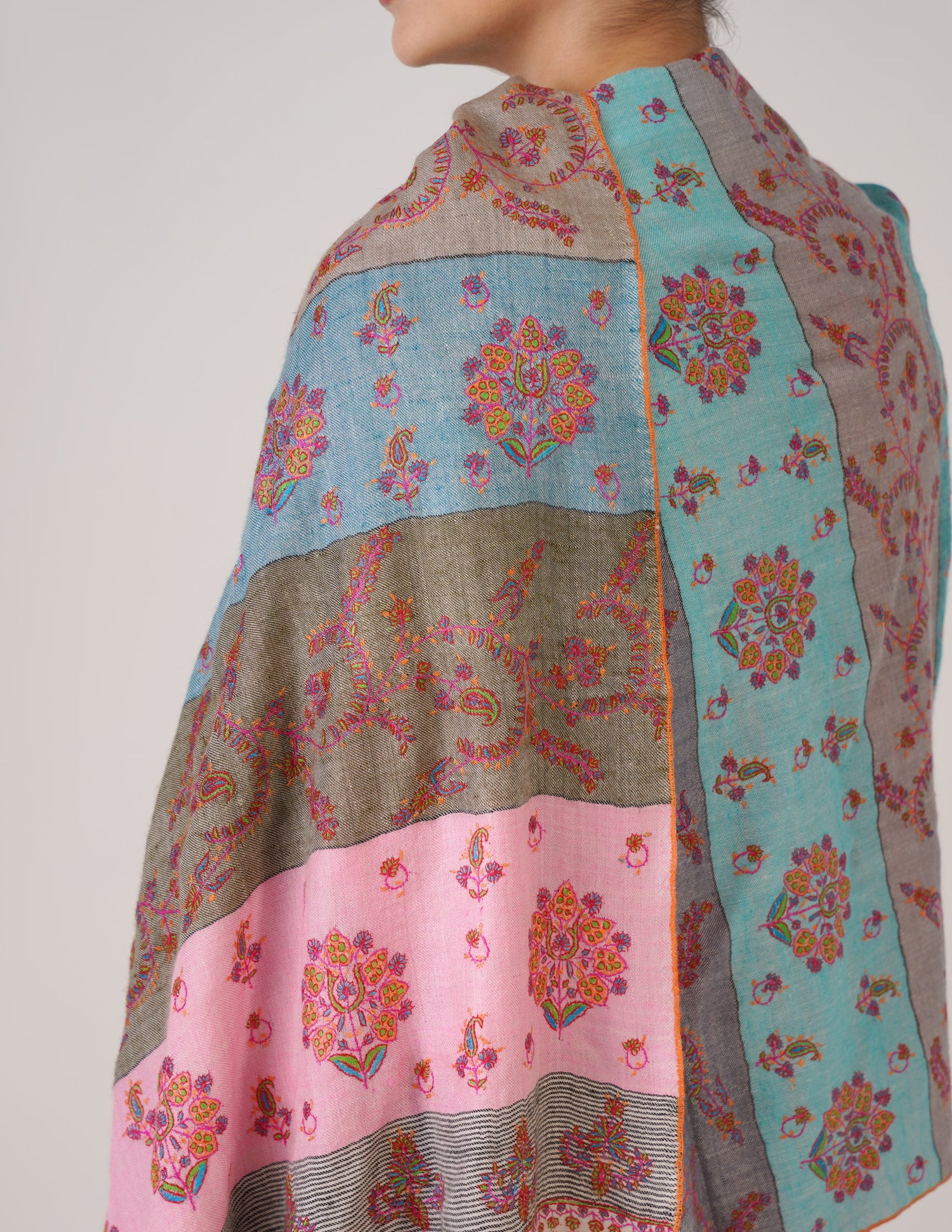 Kashmiri Handwoven Pashmina Sozni Stole Modern Stripes – Multicoloured | Handwoven Heritage