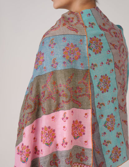 Kashmiri Handwoven Pashmina Sozni Stole Modern Stripes – Multicoloured | Handwoven Heritage