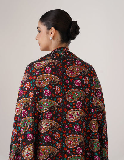 Kashmiri Handwoven Pashmina Sozni Shawl Jaalidar – Black &amp; Grey | Multicolour Heritage - Kashmir Box