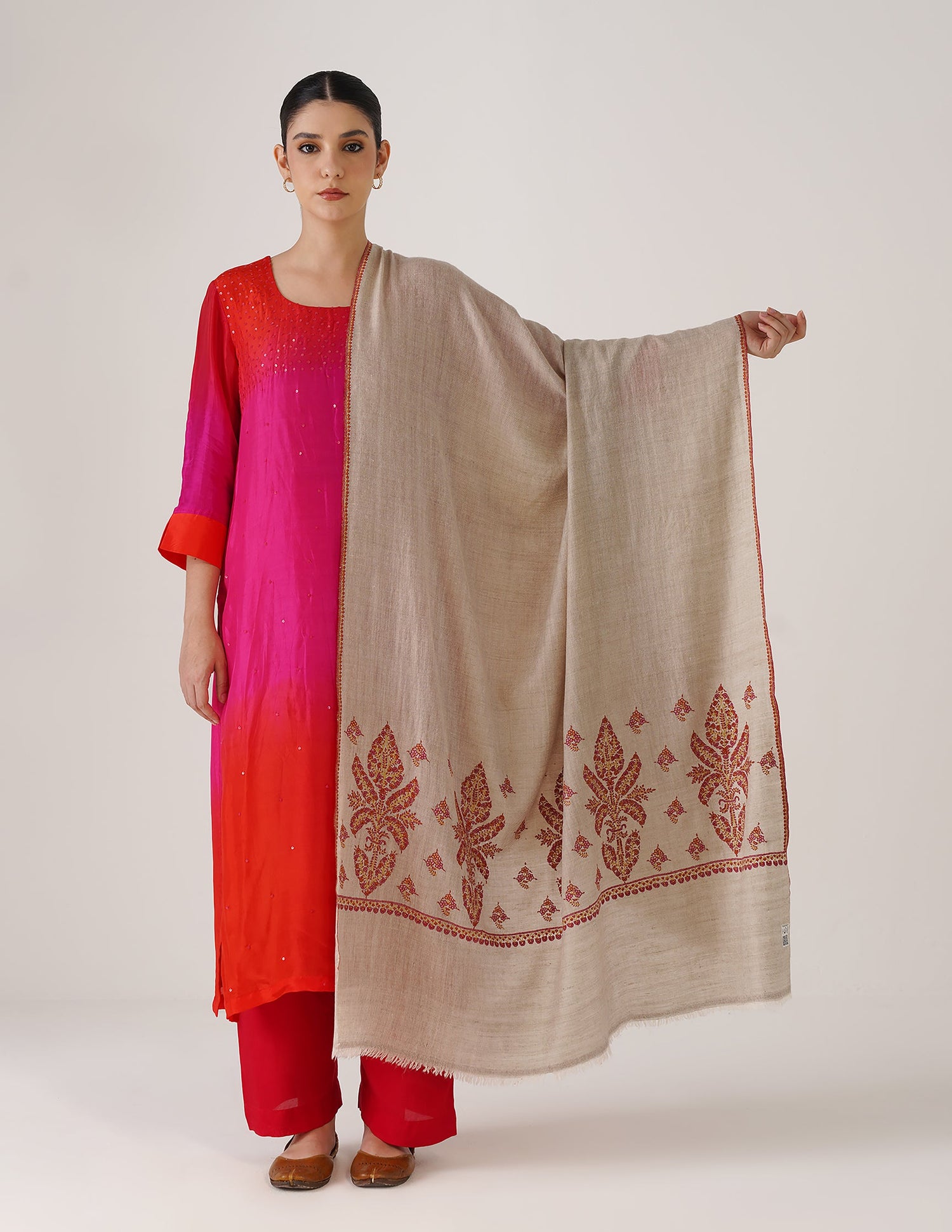 Kashmiri Handwoven Pashmina Sozni Shawl Paldaar – Natural White | Handwoven Heritage