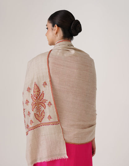 Kashmiri Handwoven Pashmina Sozni Shawl Paldaar – Natural White | Handwoven Heritage