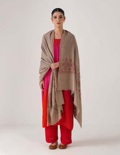 Kashmiri Handwoven Pashmina Sozni Shawl Paldaar – Natural | Handwoven Heritage