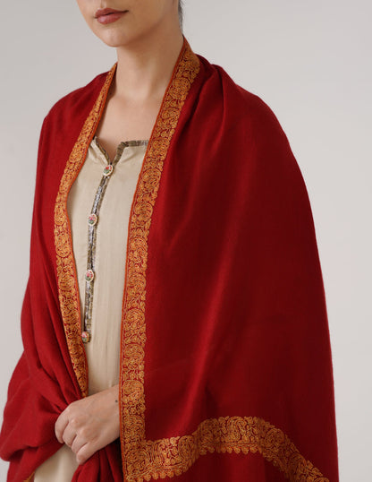 Kashmiri Handwoven Pashmina Sozni Shawl Doredaar – Red | Yellow &amp; Orange Heritage - Kashmir Box