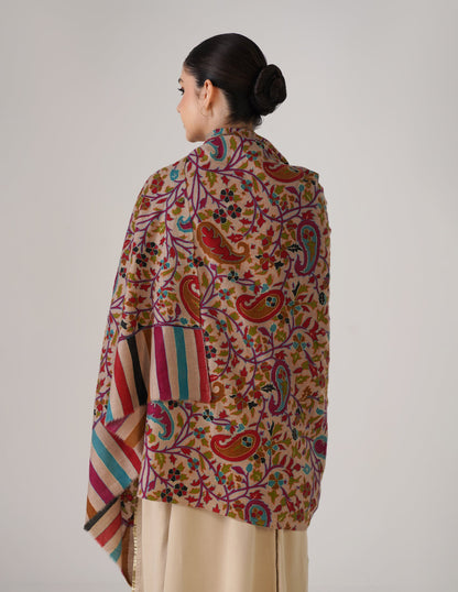 Kashmiri Handwoven Kani Embroidered Pashmina Shawl – Natural | Kalamkari Heritage - Kashmir Box