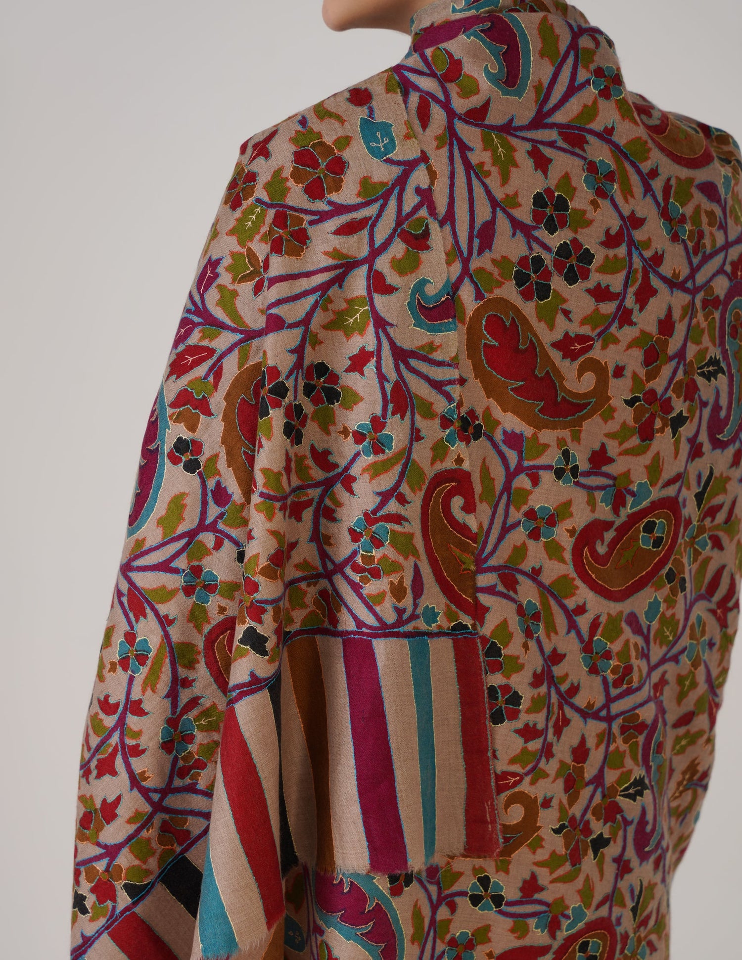 Kashmiri Handwoven Kani Embroidered Pashmina Shawl – Natural | Kalamkari Heritage - Kashmir Box