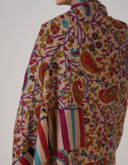 Kashmiri Handwoven Kani Embroidered Pashmina Shawl – Natural | Kalamkari Heritage - Kashmir Box