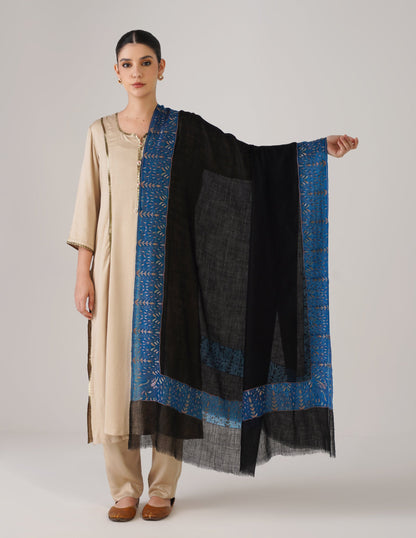 Kashmiri Handwoven Pashmina Sozni Shawl Modern Design – Black | Multicolour Heritage - Kashmir Box