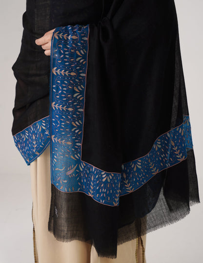 Kashmiri Handwoven Pashmina Sozni Shawl Modern Design – Black | Multicolour Heritage - Kashmir Box