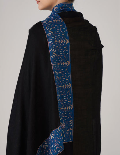 Kashmiri Handwoven Pashmina Sozni Shawl Modern Design – Black | Multicolour Heritage - Kashmir Box