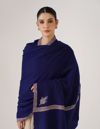 Kashmiri Handwoven Pashmina Sozni Hashidaar Shawl – Navy Blue | Luxury Heritage