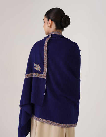 Kashmiri Handwoven Pashmina Sozni Hashidaar Shawl – Navy Blue | Luxury Heritage