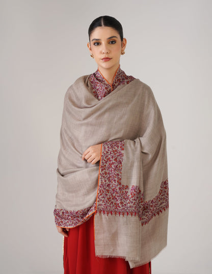 Kashmiri Handwoven Pashmina Sozni Shawl Paldaar – Grey | Multicolour Heritage - Kashmir Box