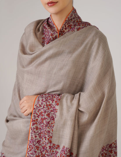 Kashmiri Handwoven Pashmina Sozni Shawl Paldaar – Grey | Multicolour Heritage - Kashmir Box