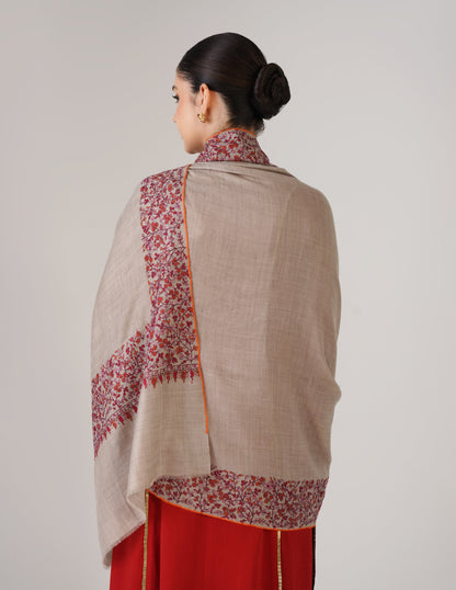 Kashmiri Handwoven Pashmina Sozni Shawl Paldaar – Grey | Multicolour Heritage - Kashmir Box