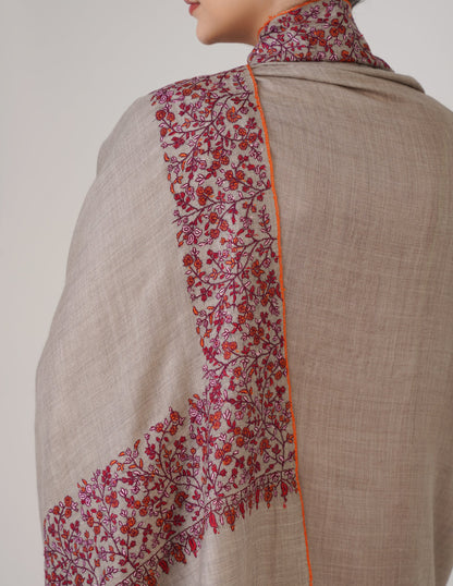 Kashmiri Handwoven Pashmina Sozni Shawl Paldaar – Grey | Multicolour Heritage - Kashmir Box