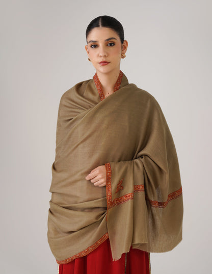 Kashmiri Handwoven Pashmina Sozni Shawl Hashidaar – Natural | Multicolour Heritage - Kashmir Box