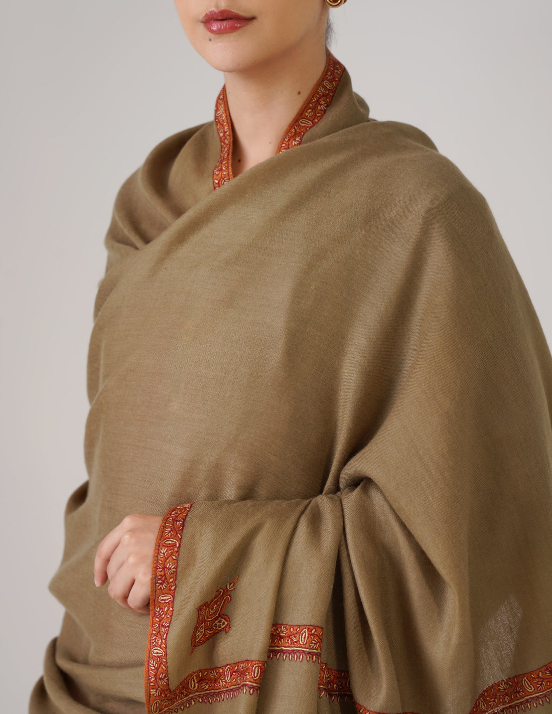 Kashmiri Handwoven Pashmina Sozni Shawl Hashidaar – Natural | Multicolour Heritage - Kashmir Box