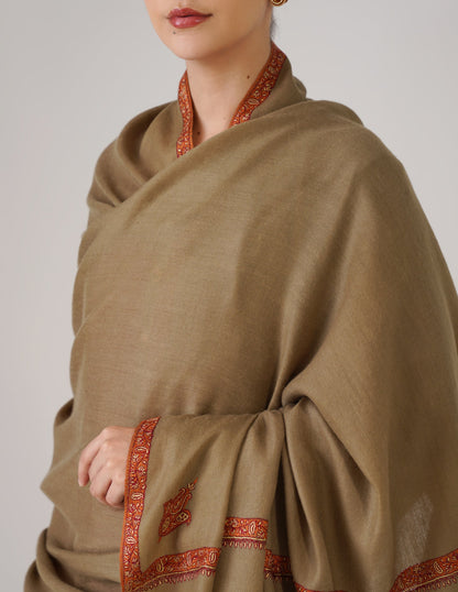 Kashmiri Handwoven Pashmina Sozni Shawl Hashidaar – Natural | Multicolour Heritage - Kashmir Box