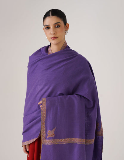 Kashmiri Handwoven Pashmina Sozni Shawl Hashidaar – Lavender | Handwoven Heritage