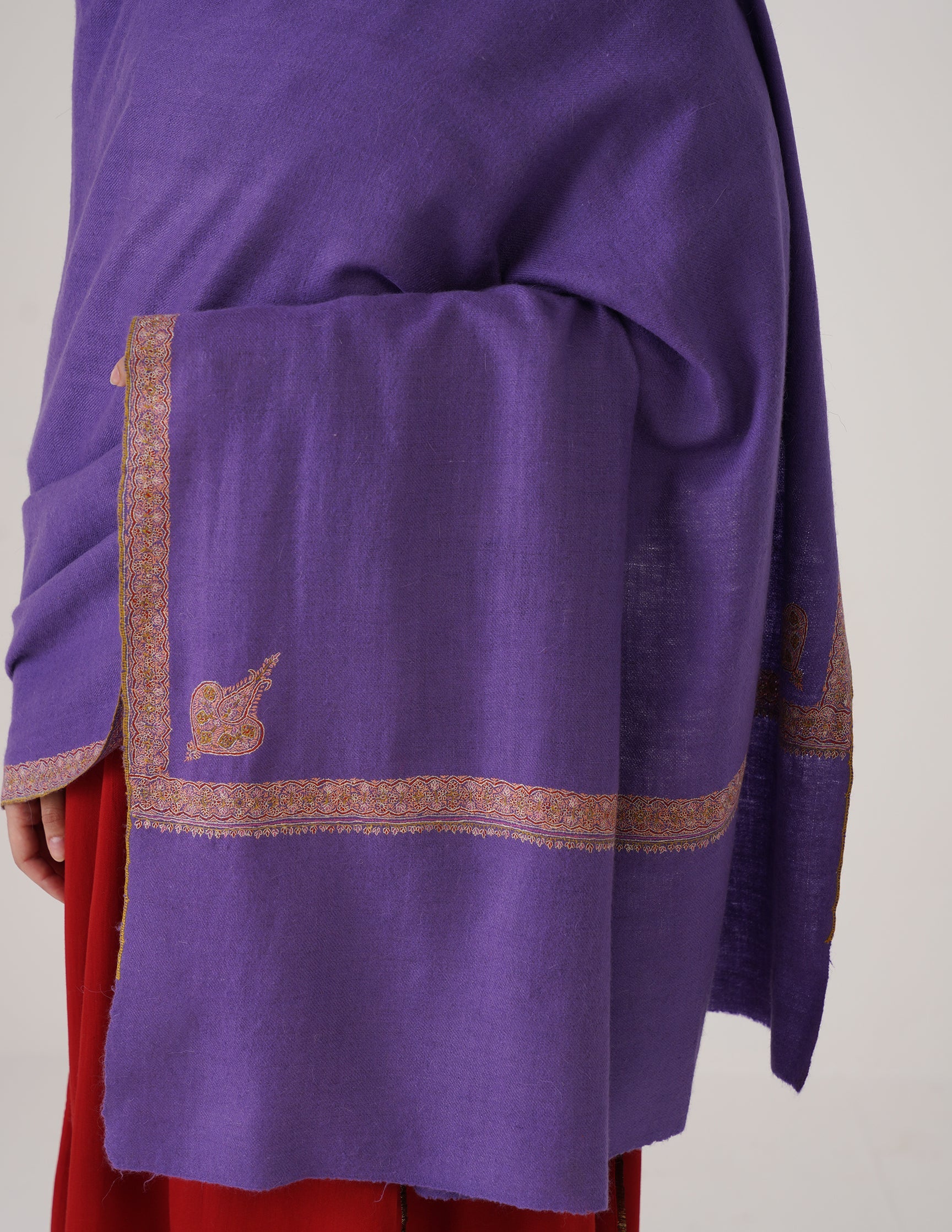 Kashmiri Handwoven Pashmina Sozni Shawl Hashidaar – Lavender | Handwoven Heritage