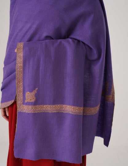Kashmiri Handwoven Pashmina Sozni Shawl Hashidaar – Lavender | Handwoven Heritage