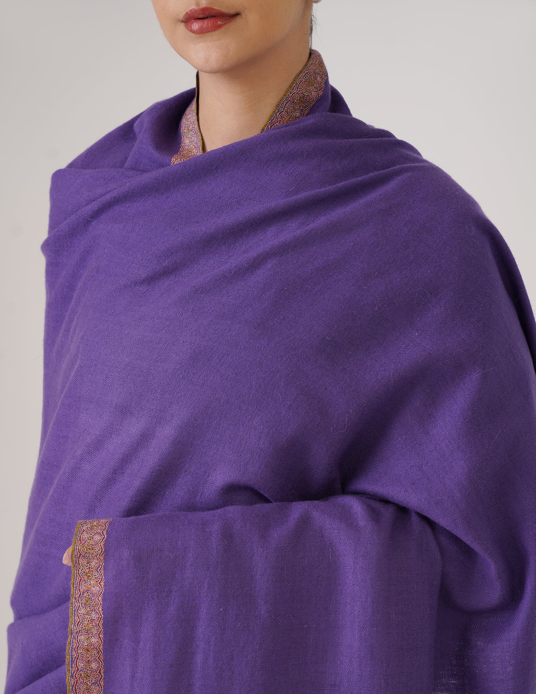 Kashmiri Handwoven Pashmina Sozni Shawl Hashidaar – Lavender | Handwoven Heritage