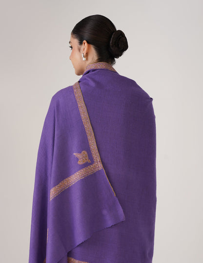 Kashmiri Handwoven Pashmina Sozni Shawl Hashidaar – Lavender | Handwoven Heritage