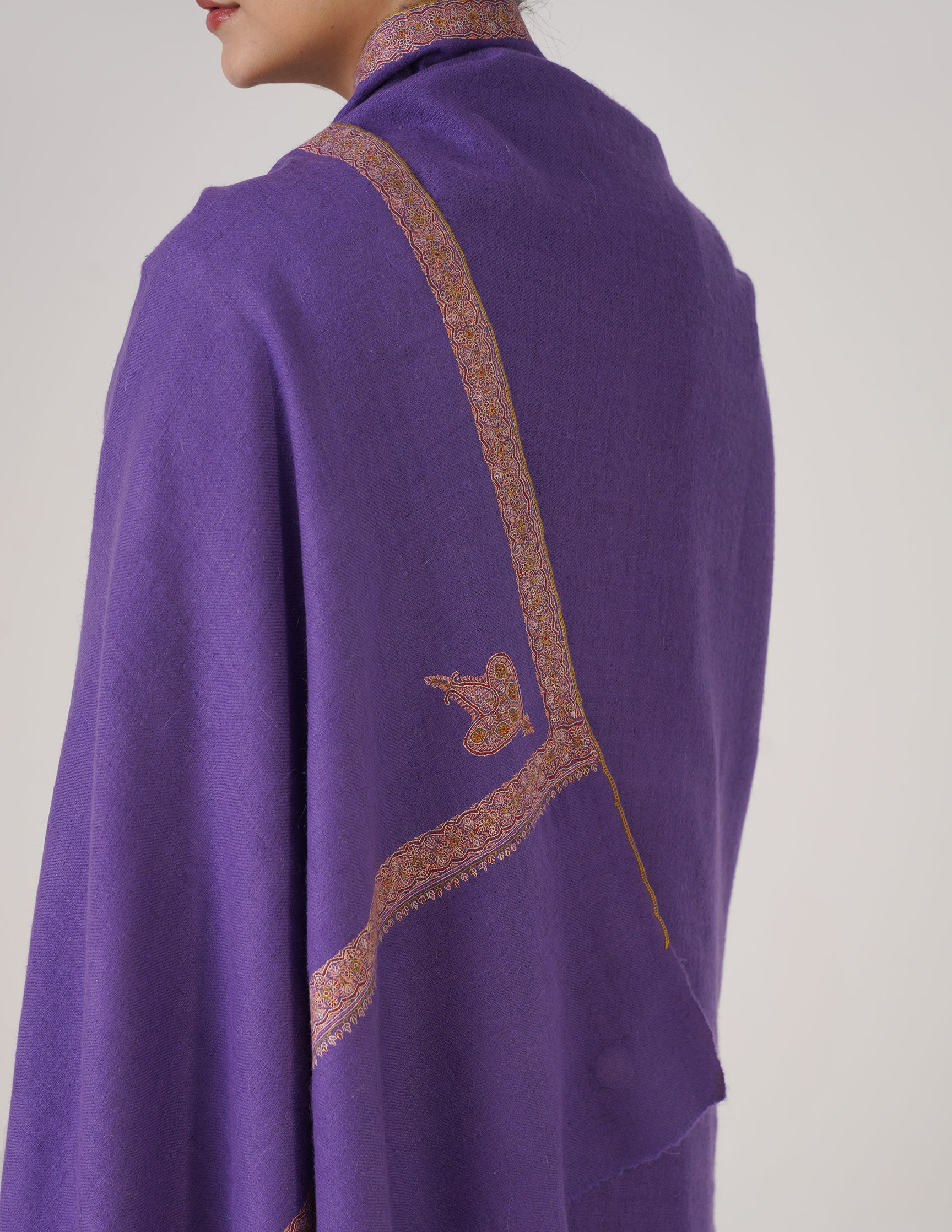 Kashmiri Handwoven Pashmina Sozni Shawl Hashidaar – Lavender | Handwoven Heritage