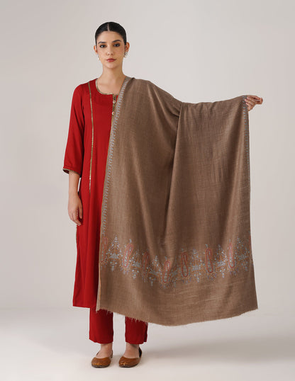 Kashmiri Handwoven Pashmina Sozni Shawl Paldaar – Natural | Handwoven Heritage