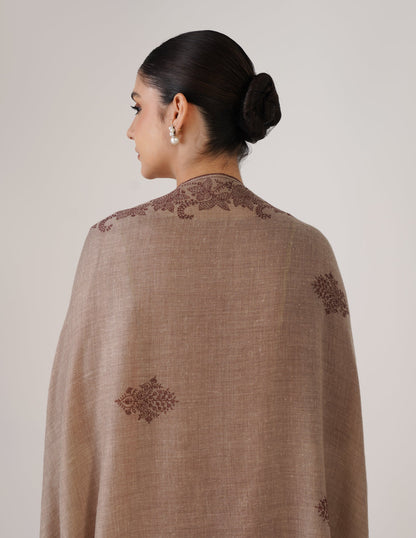 Kashmiri Handwoven Pashmina Sozni Shawl Bootidar – Natural | Brown Heritage - Kashmir Box