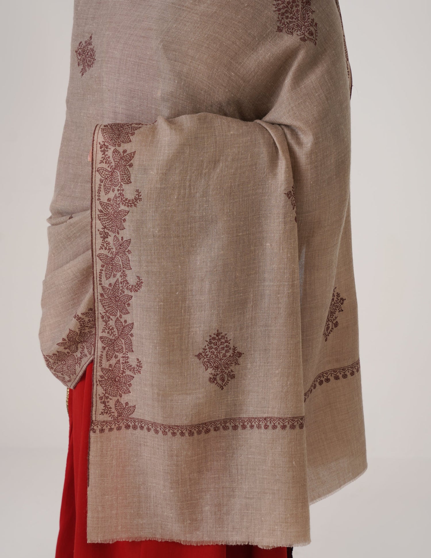 Kashmiri Handwoven Pashmina Sozni Shawl Bootidar – Natural | Brown Heritage - Kashmir Box