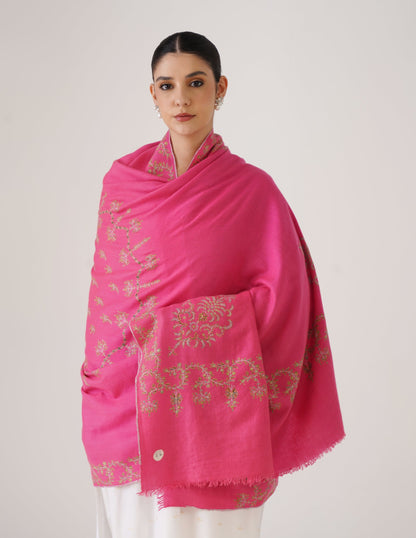 Kashmiri Handwoven Pashmina Sozni Shawl Doredaar – Pink | Handwoven Heritage