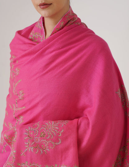 Kashmiri Handwoven Pashmina Sozni Shawl Doredaar – Pink | Handwoven Heritage