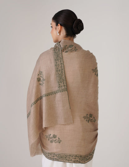 Kashmiri Handwoven Pashmina Sozni Shawl Hashidaar – Natural | Green Heritage - Kashmir Box