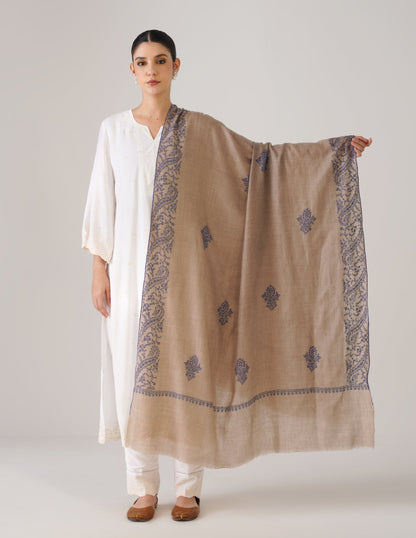 Kashmiri Handwoven Pashmina Sozni Shawl Bootidar – Natural | Blue Heritage - Kashmir Box