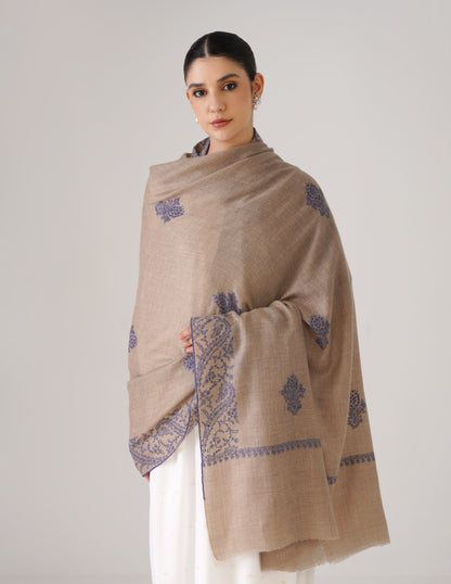 Kashmiri Handwoven Pashmina Sozni Shawl Bootidar – Natural | Blue Heritage - Kashmir Box