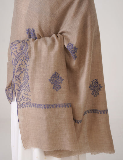 Kashmiri Handwoven Pashmina Sozni Shawl Bootidar – Natural | Blue Heritage - Kashmir Box
