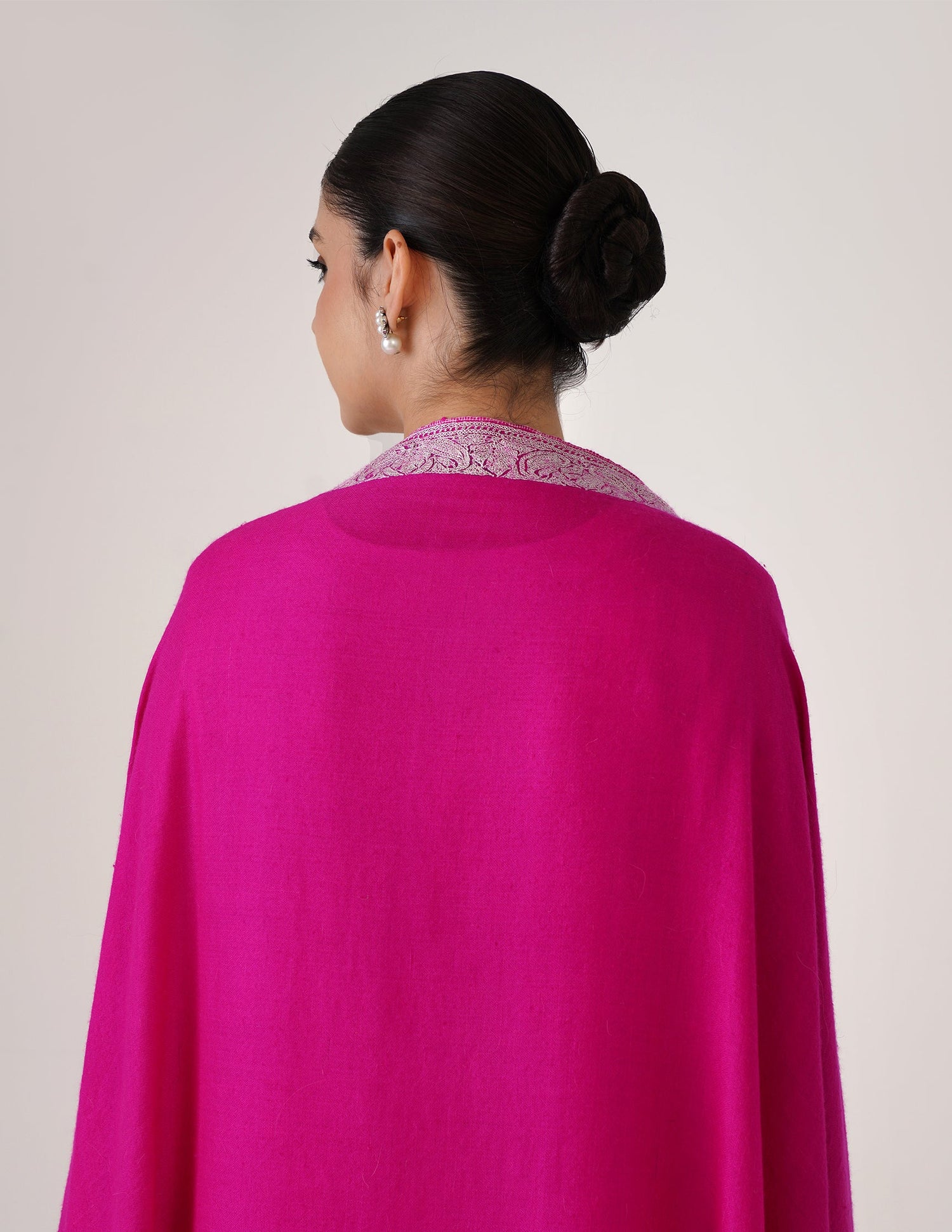 Kashmiri Handwoven Pashmina Tilla Shawl Neemdore – Pink &amp; Silver | Handwoven Heritage - Kashmir Box