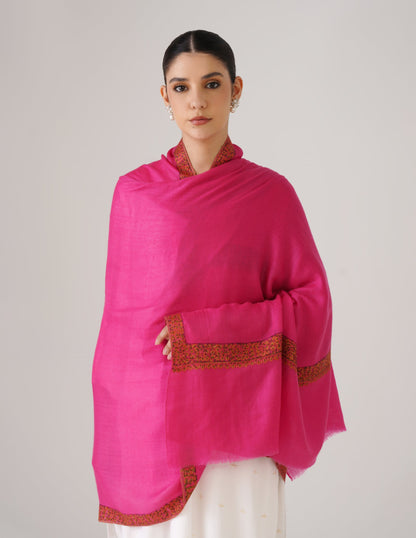 Kashmiri Handwoven Pashmina Sozni Shawl Doredaar – Pink | Multicolour Heritage - Kashmir Box