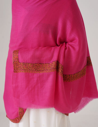 Kashmiri Handwoven Pashmina Sozni Shawl Doredaar – Pink | Multicolour Heritage - Kashmir Box