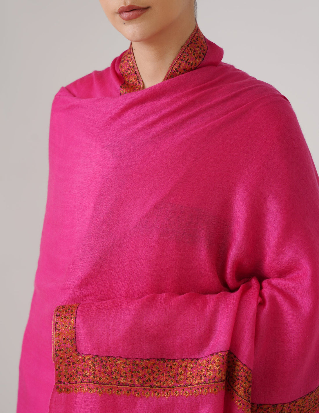 Kashmiri Handwoven Pashmina Sozni Shawl Doredaar – Pink | Multicolour Heritage - Kashmir Box