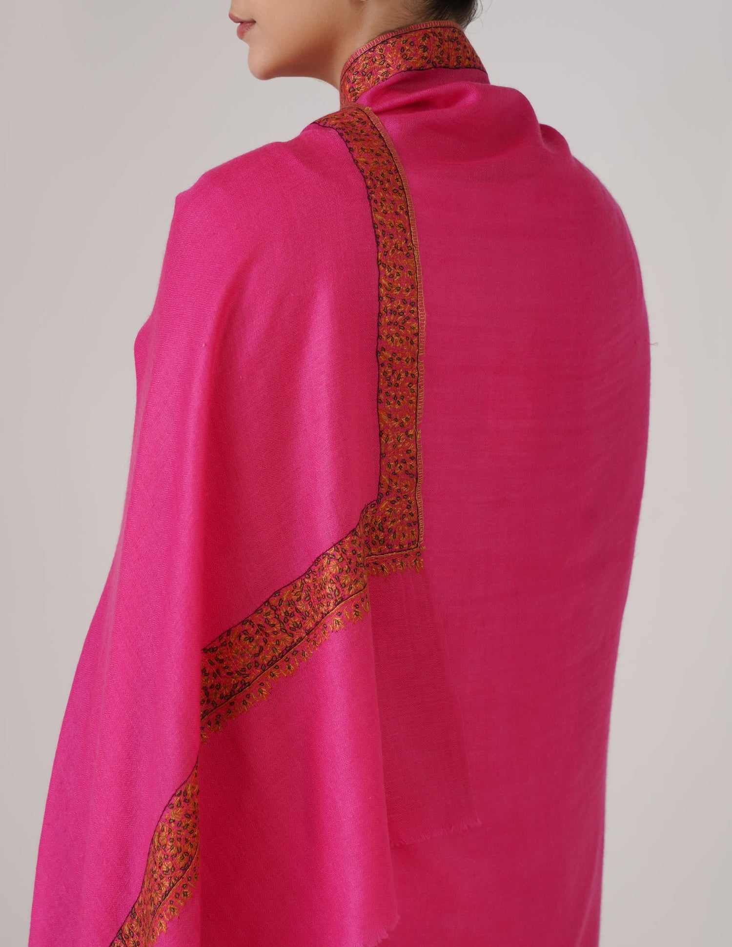 Kashmiri Handwoven Pashmina Sozni Shawl Doredaar – Pink | Multicolour Heritage - Kashmir Box