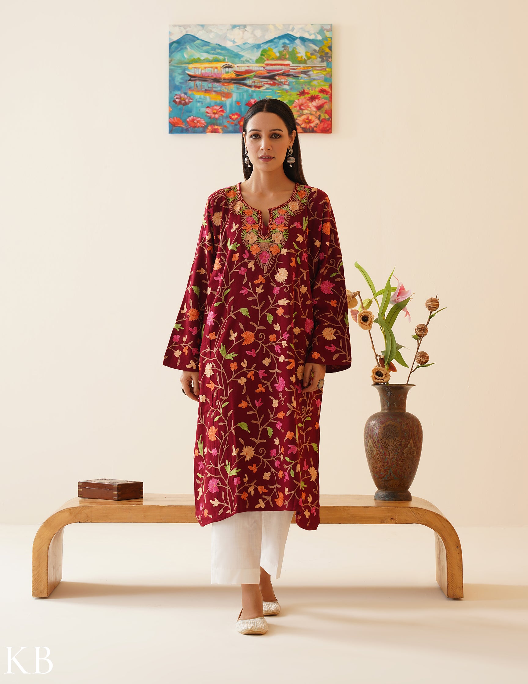 Rang-e-Khizan Maroon Floral Mesh Aari Phiran