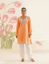 Peach Cotton Kurti with Sky Blue Embroidery and White Pants | Bahaar Collection 2025 - Kashmir Box