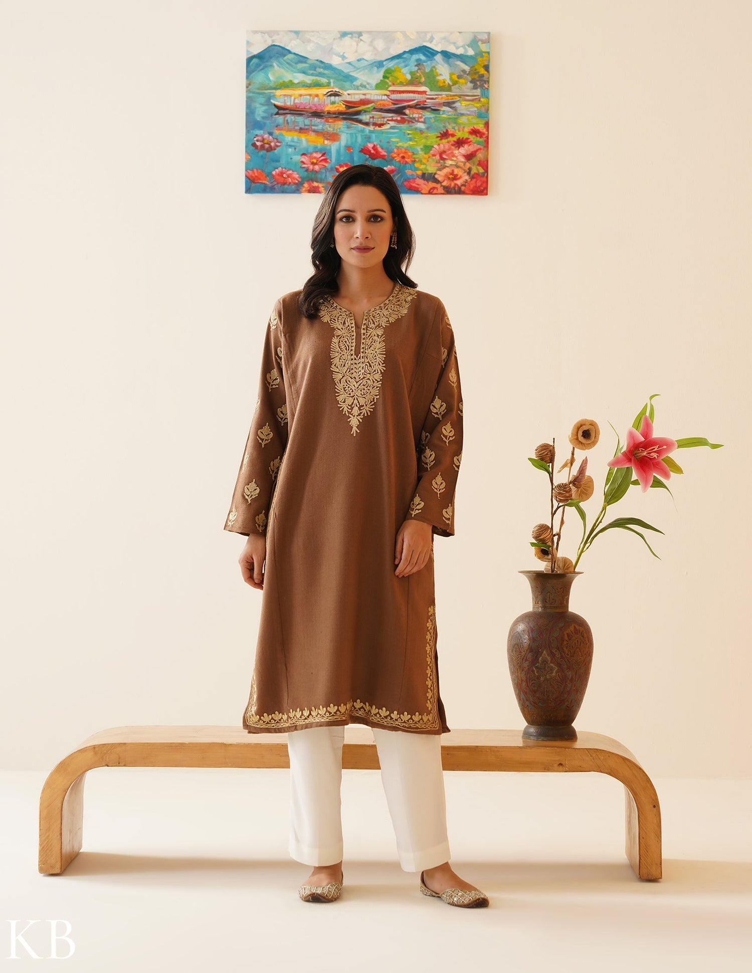 Rang-e-Khizan Golden Chestnut Zari Phiran - Kashmir Box