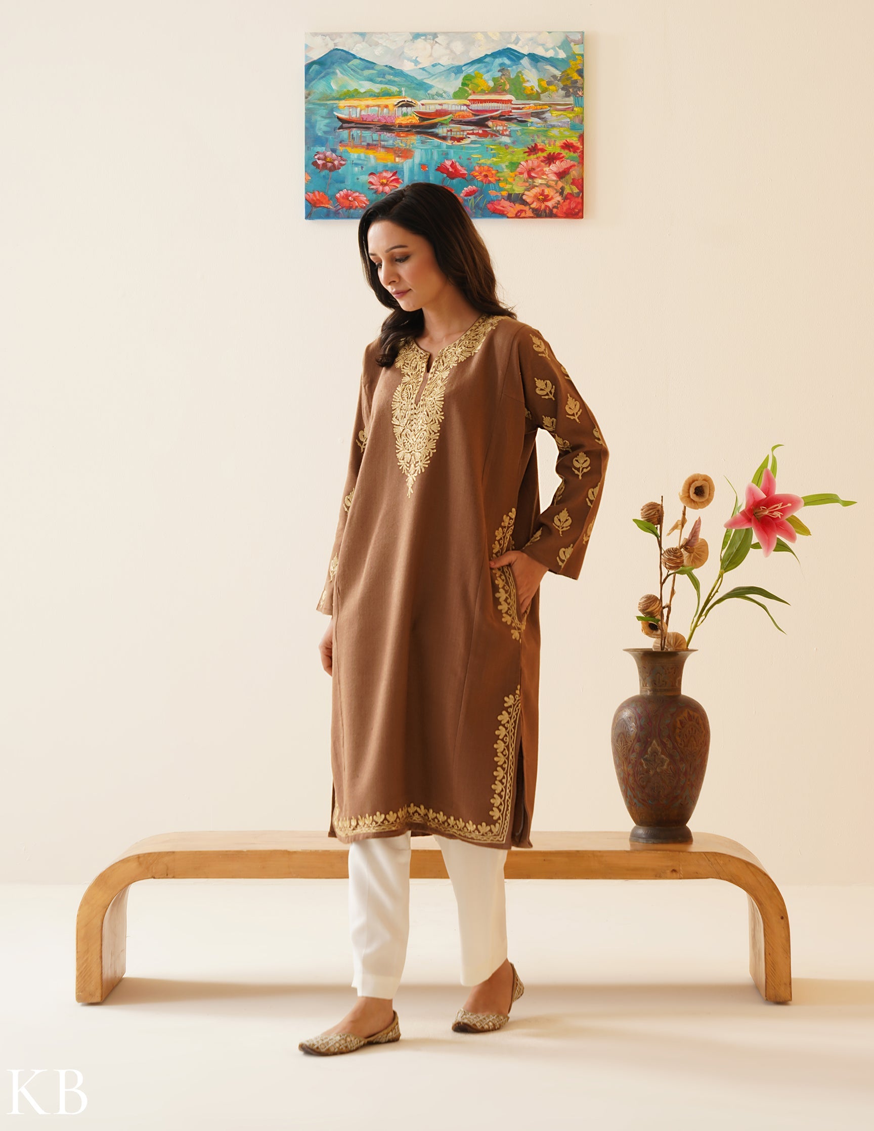 Rang-e-Khizan Golden Chestnut Zari Phiran - Kashmir Box