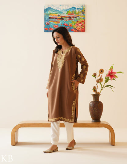 Rang-e-Khizan Golden Chestnut Zari Phiran - Kashmir Box
