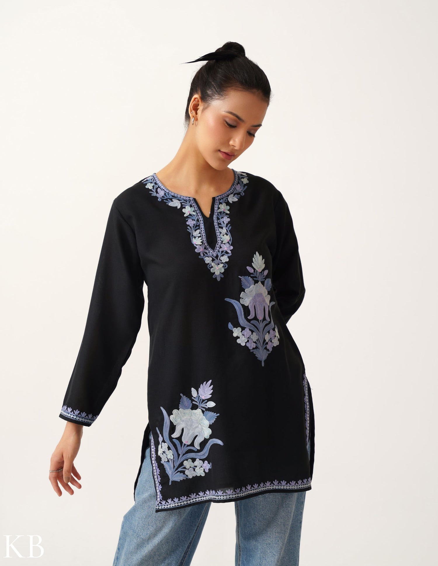 Ash Aar Embroidered Black Top - Kashmir Box