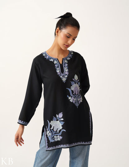 Ash Aar Embroidered Black Top - Kashmir Box